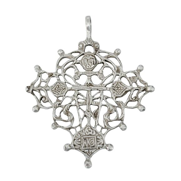 Antique 19th Century Russian Old Believers Ornate Reticulated Silver Cross - Picture 2 of 7